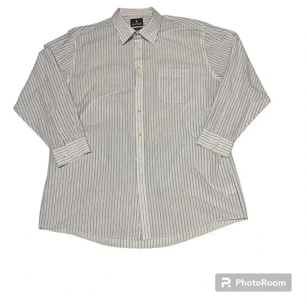 STAFFORD White and Blue Long Sleeves Button Down Mans Shirt Size 18 3-35 regular